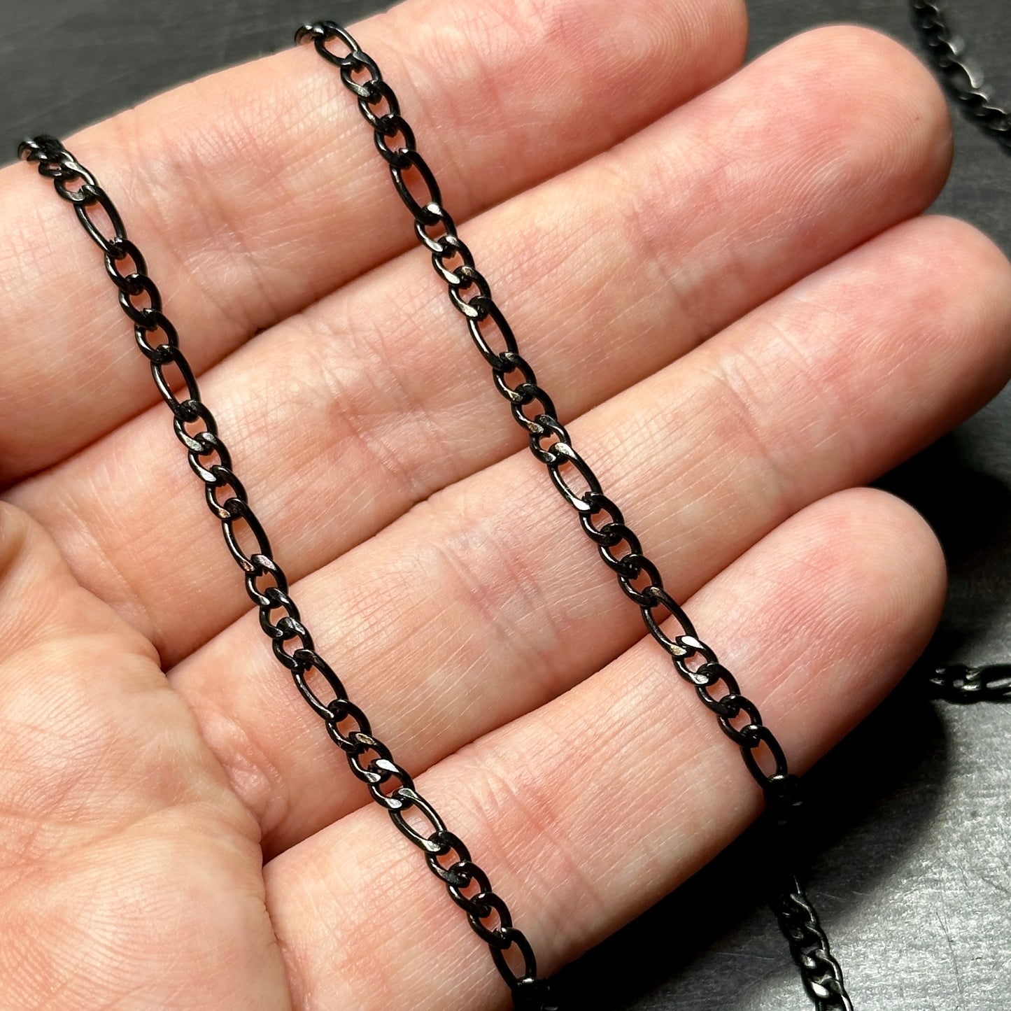 Black Stainless Steel Figaro Chain by the Meter