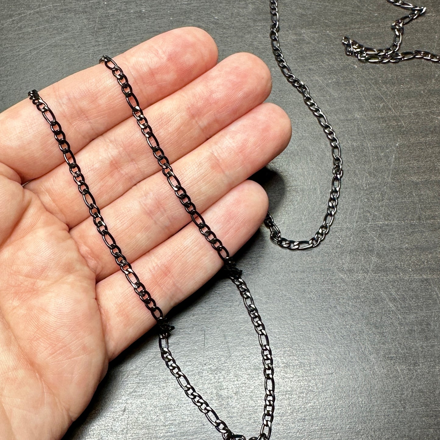 Black Stainless Steel Figaro Chain by the Meter
