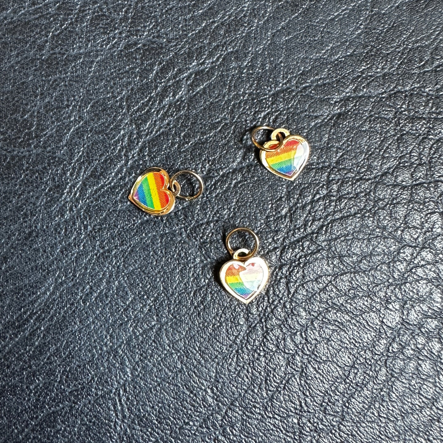 14k Yellow Gold Rainbow Heart Pride Charm with Enamel Inlay