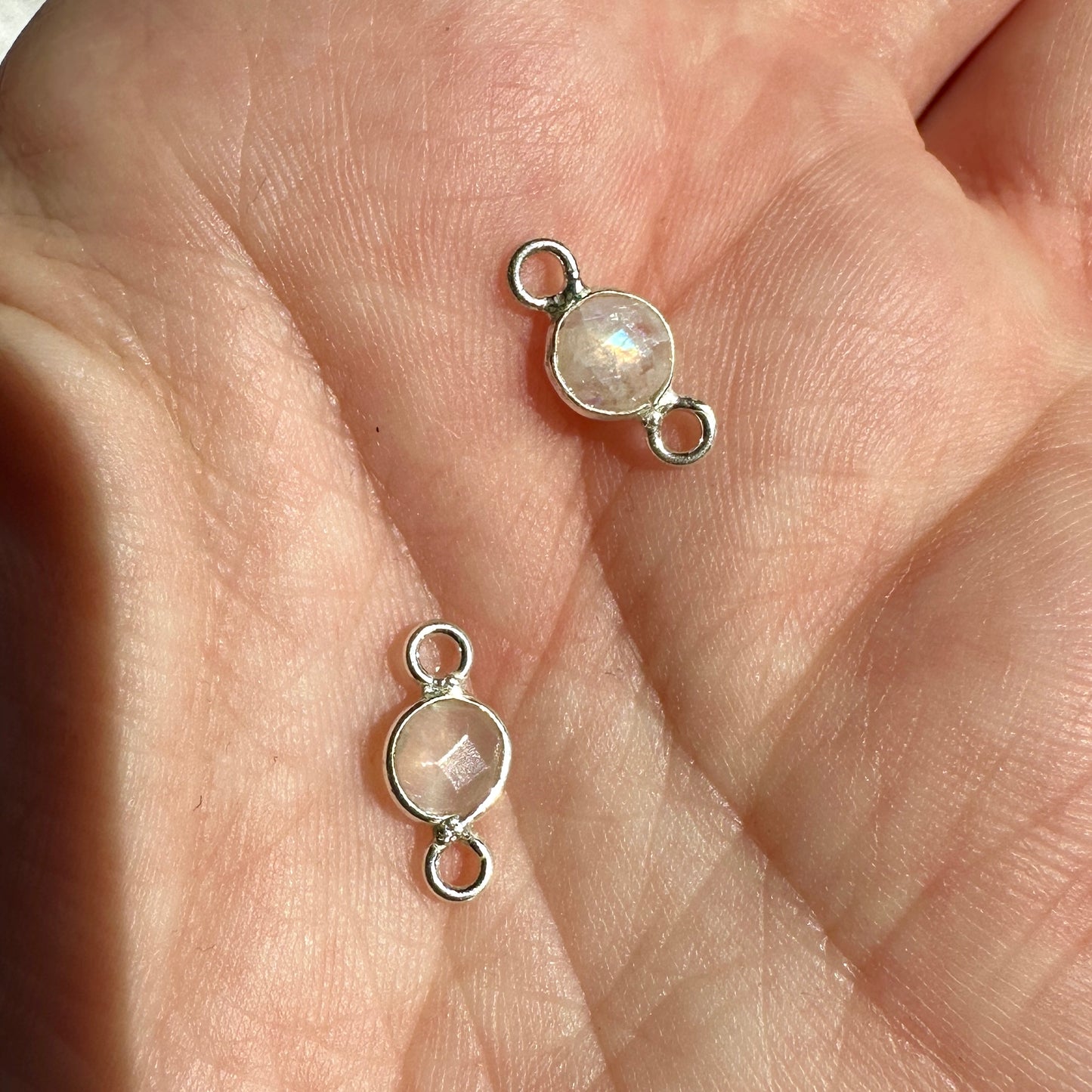 Moonstone Round Bezel Connector Sterling Silver