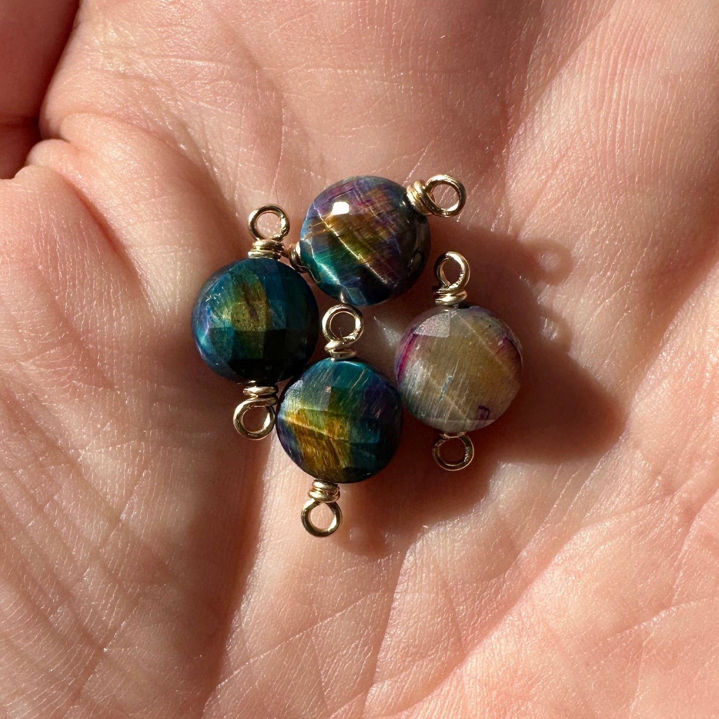 Handmade AAA Rainbow Galaxy Tiger's Eye Connectors