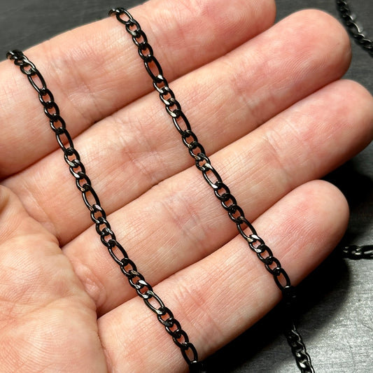 Black Stainless Steel Figaro Chain by the Meter