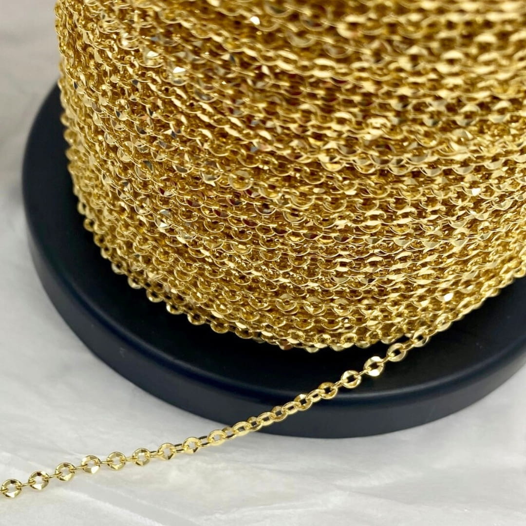 Chain 10k Solid Gold Diamond Cut Cable Chain - 2.5m BULK SAVINGS forEVER Permanent Jewelry Supplies