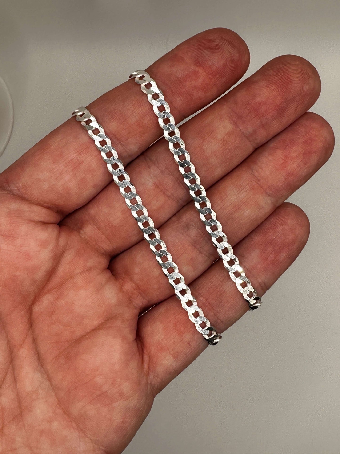 925 Sterling Silver 4.2mm Beveled Curb Chain on-hand