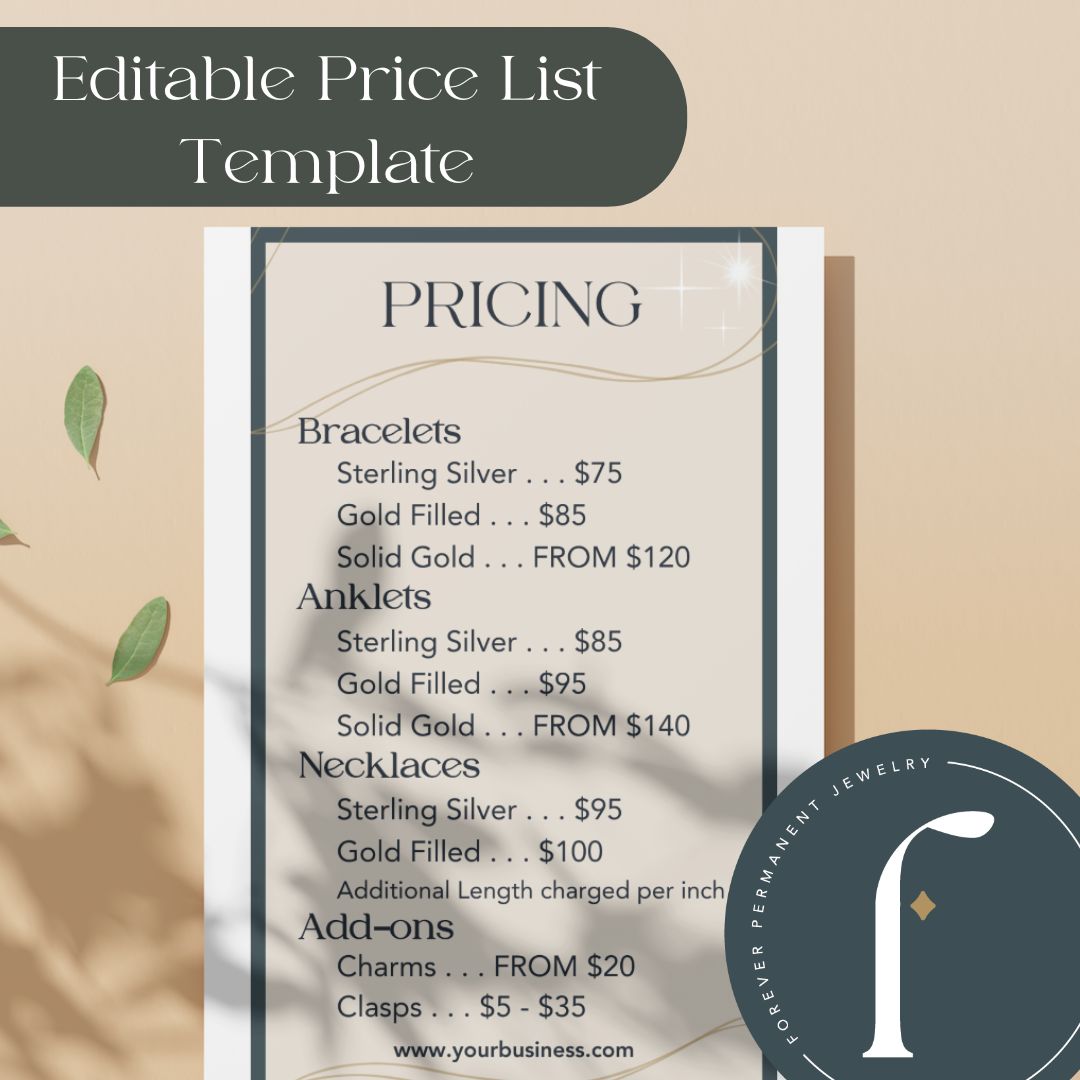 ForEVER Permanent Jewelry Price List Kit Edit Download ForEVER Permanent Jewelry Price List Kit Edit Download