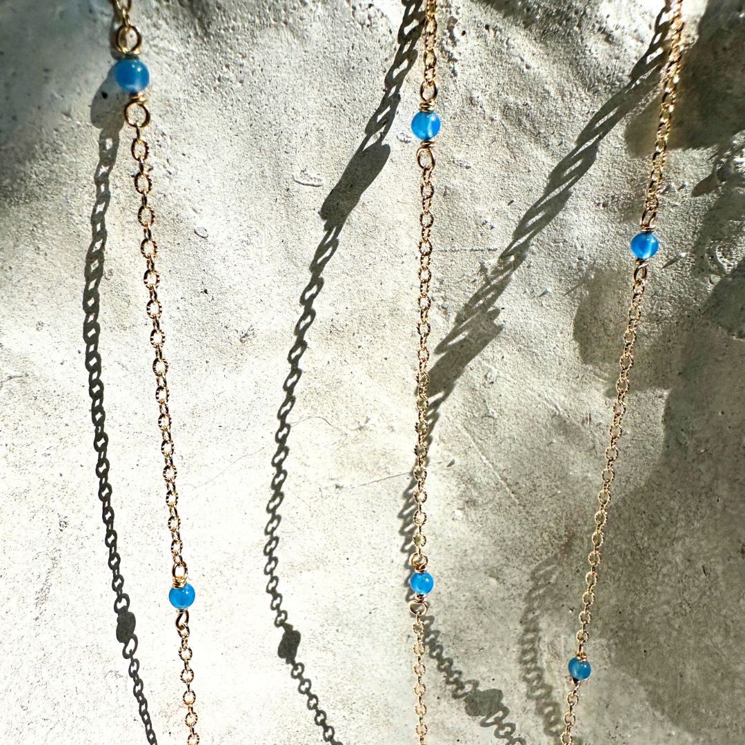 Chain Blue Onyx Gemstone & Patterned Cable Gold-Filled Chain by the Foot forEVER Permanent Jewelry Supplies