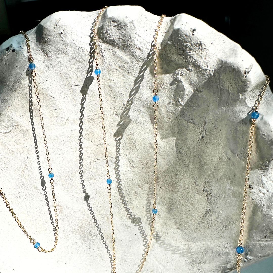 Chain Blue Onyx Gemstone & Patterned Cable Gold-Filled Chain by the Foot forEVER Permanent Jewelry Supplies