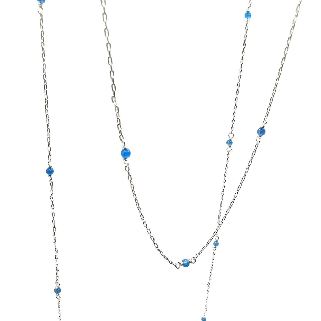 Chain Blue Onyx Gemstone & Sterling Silver Cable Chain by the Foot forEVER Permanent Jewelry Supplies