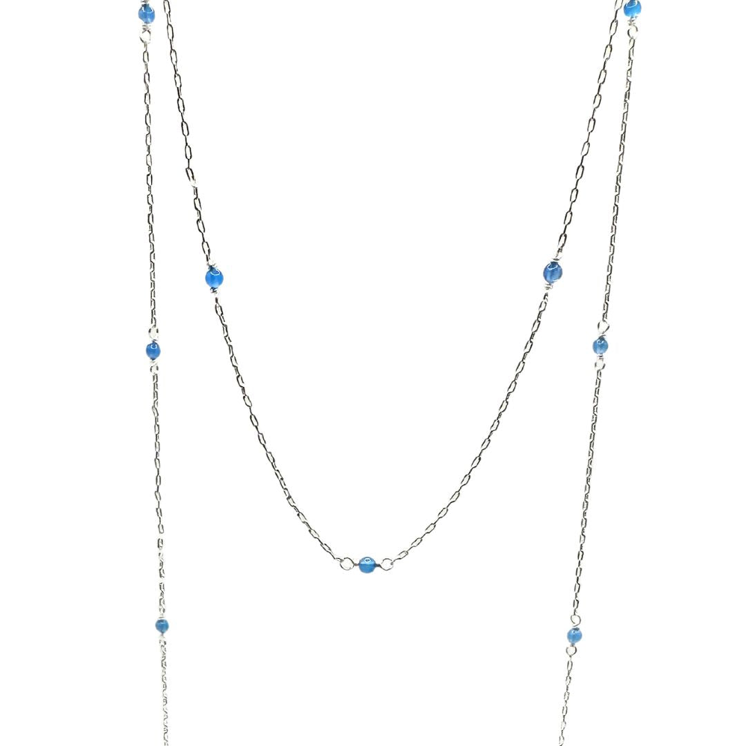 Chain Blue Onyx Gemstone & Sterling Silver Cable Chain by the Foot forEVER Permanent Jewelry Supplies