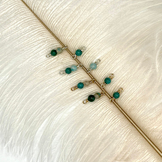 Handmade Amazonite Connectors in feather background