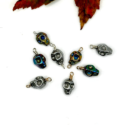 Titanium Hematite Carved Skull Charms & Connectors