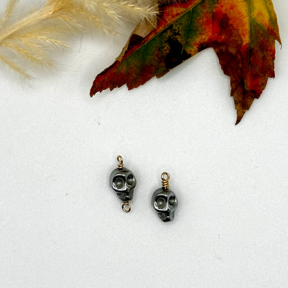 Titanium Hematite Carved Skull Charms & Connectors