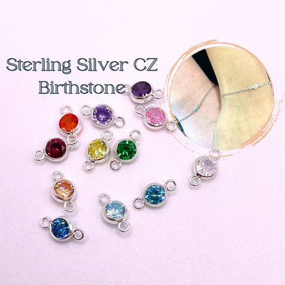 CZ Charm & Connector Sterling Silver AAA Cubic Zirconia Birthstone Connectors forEVER Permanent Jewelry Supplies