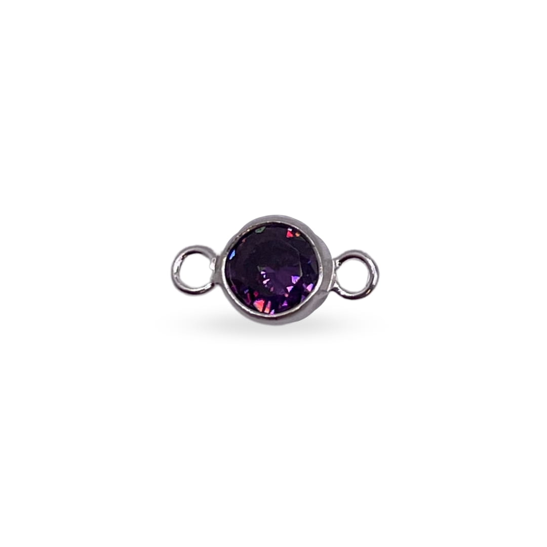 February (Amethyst) CZ Charm & Connector Sterling Silver AAA Cubic Zirconia Birthstone Connectors forEVER Permanent Jewelry Supplies