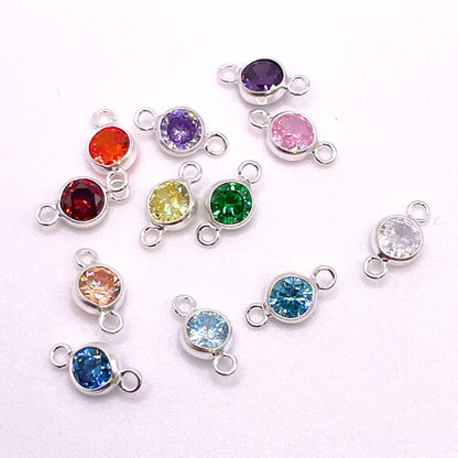 CZ Charm & Connector Sterling Silver AAA Cubic Zirconia Birthstone Connectors forEVER Permanent Jewelry Supplies