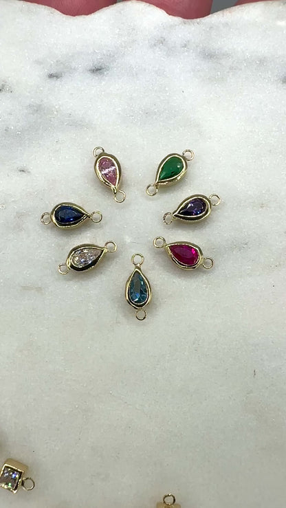 14k Gold Pear Cut Gemstone Connector